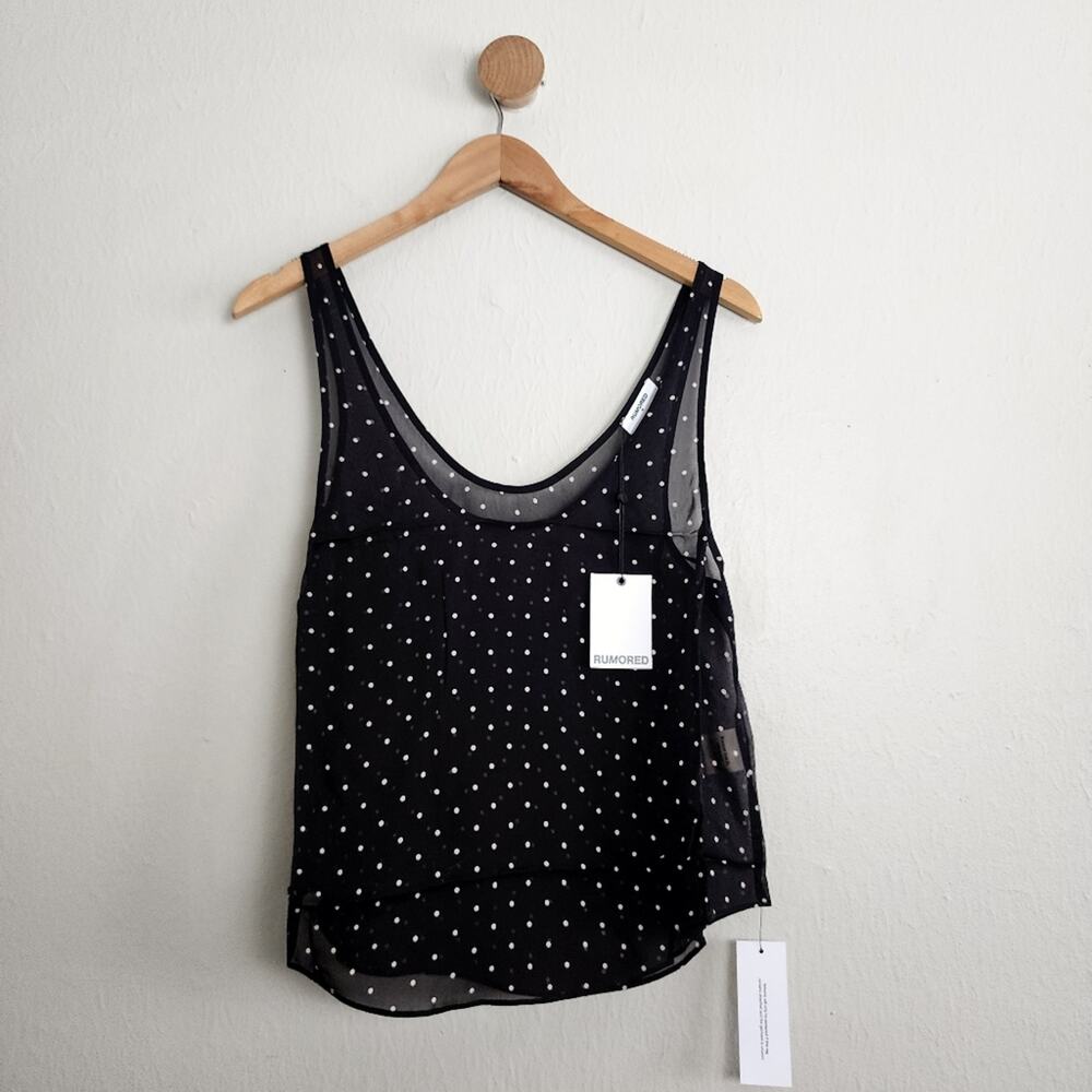 NWT Rumored Old Fashion Sheer Polka Dot Tank Top Black White Medium Viscose